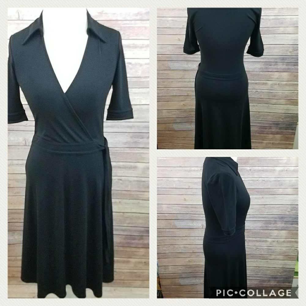 H&M Surplice / Faux Wrap Black Dress Size 4