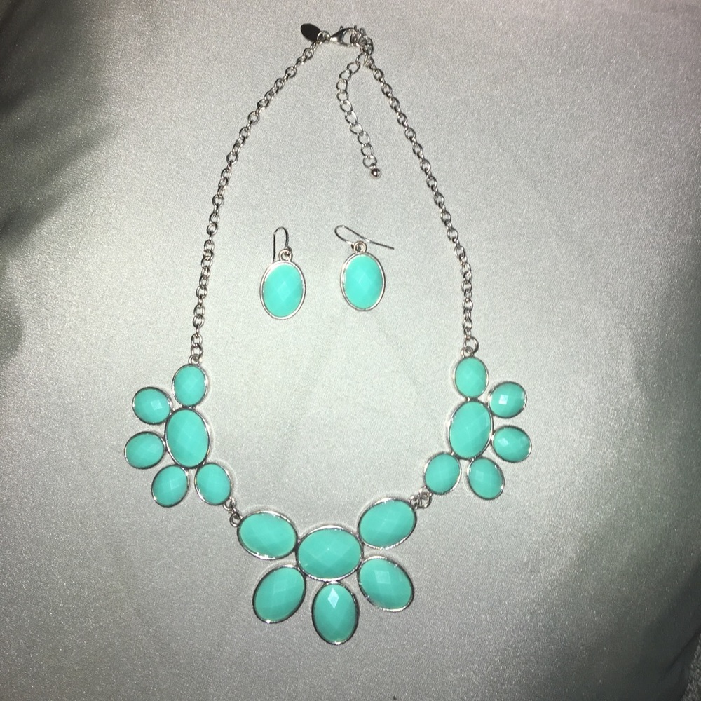 Turquoise and silver necklace and earring set