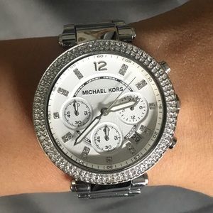 Michael Kors Silver Parker Pavé Chronograph Watch