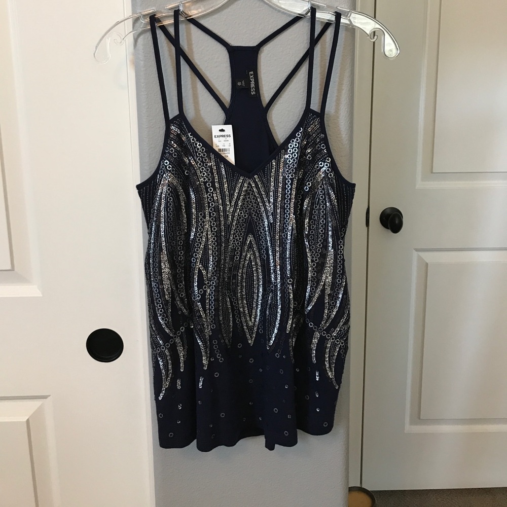 Express navy sequins sleeveless top