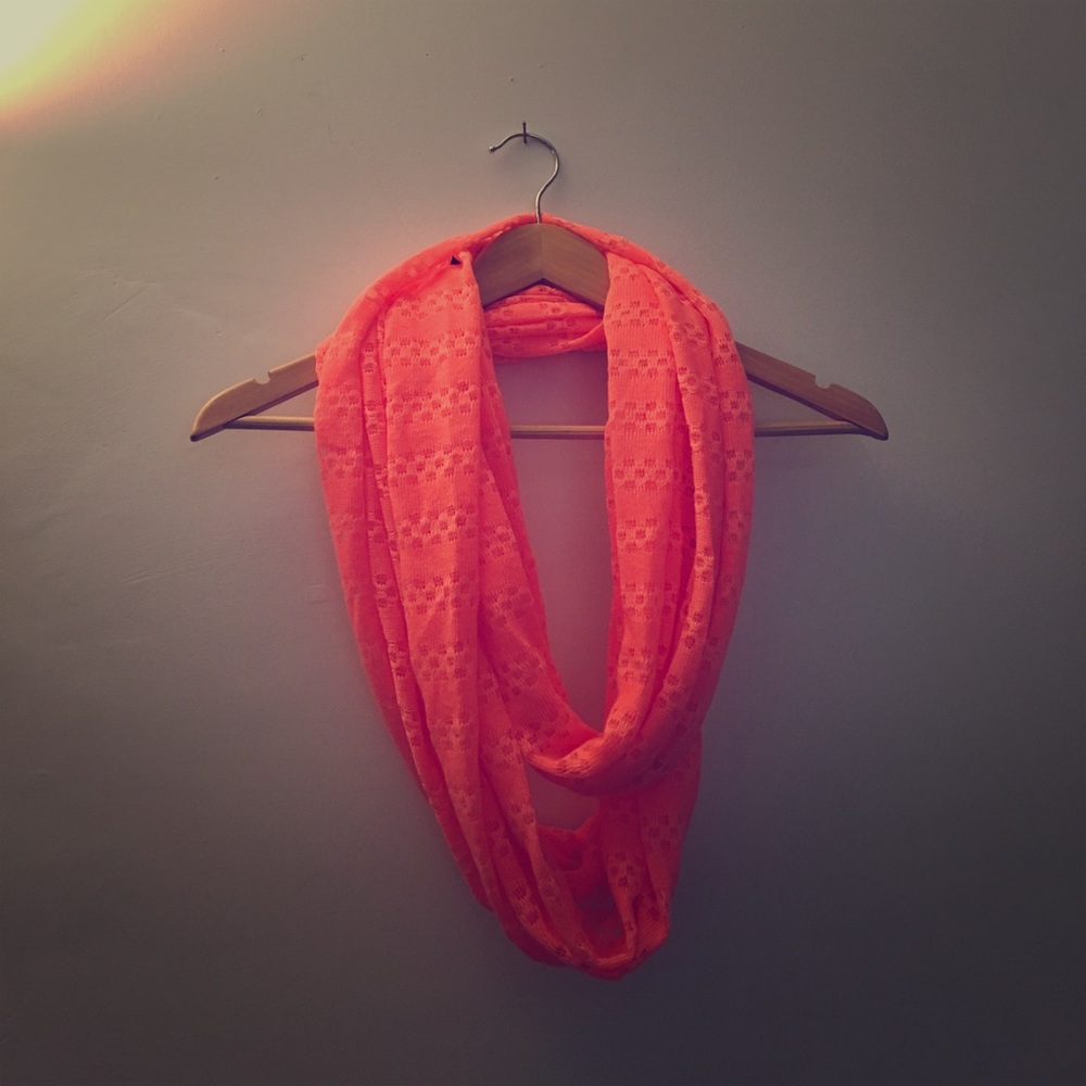 Bright flamingo pink infinity knit patterned scarf