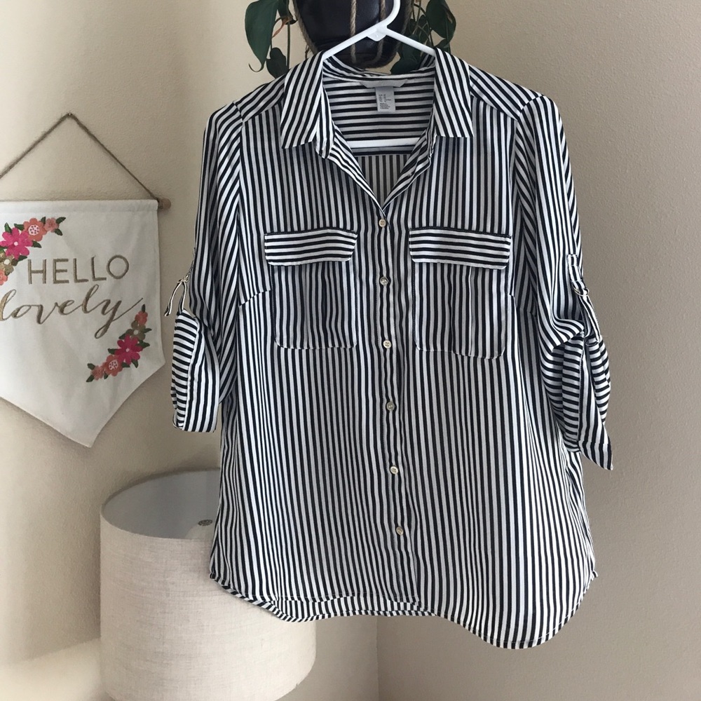 H&M back and white striped button down top