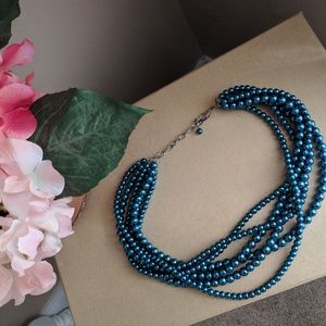 Handmade Teal Twisted Pearl Statement Necklace
