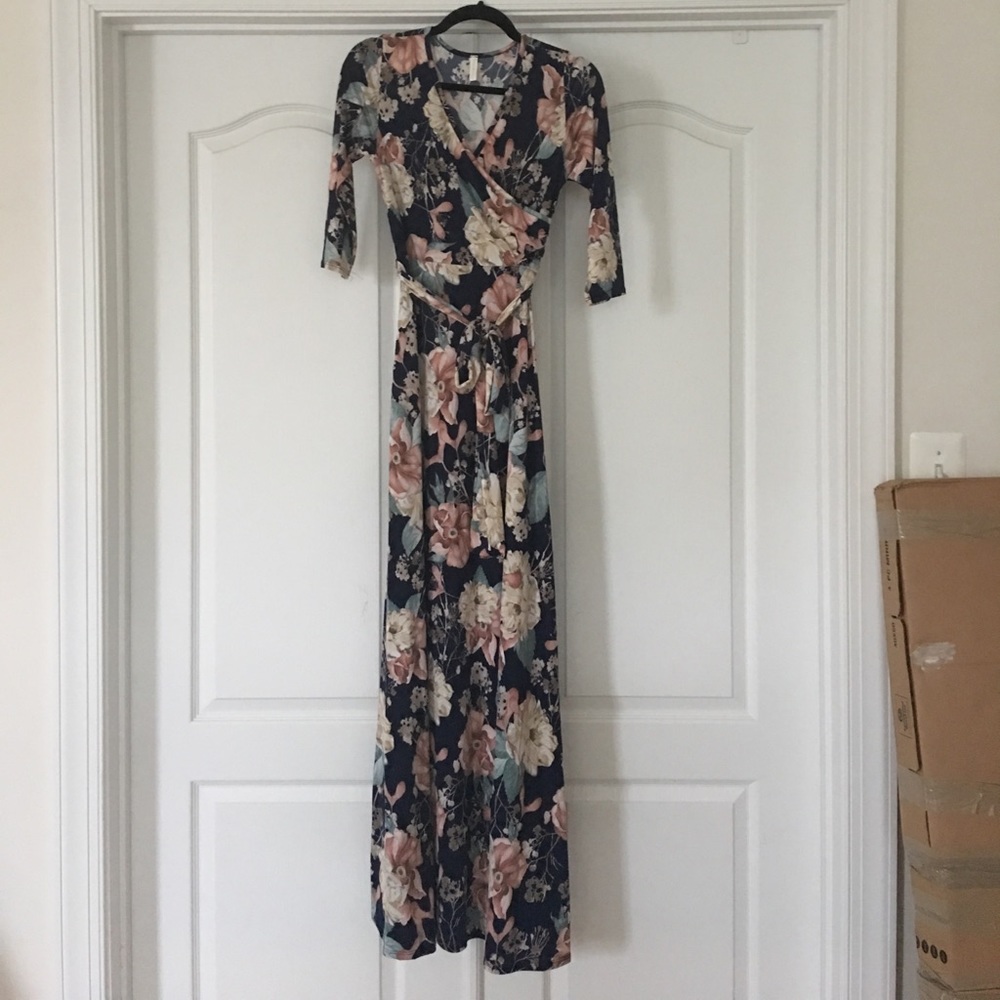 Pinkblush Navy Floral Sash Tie Maxi