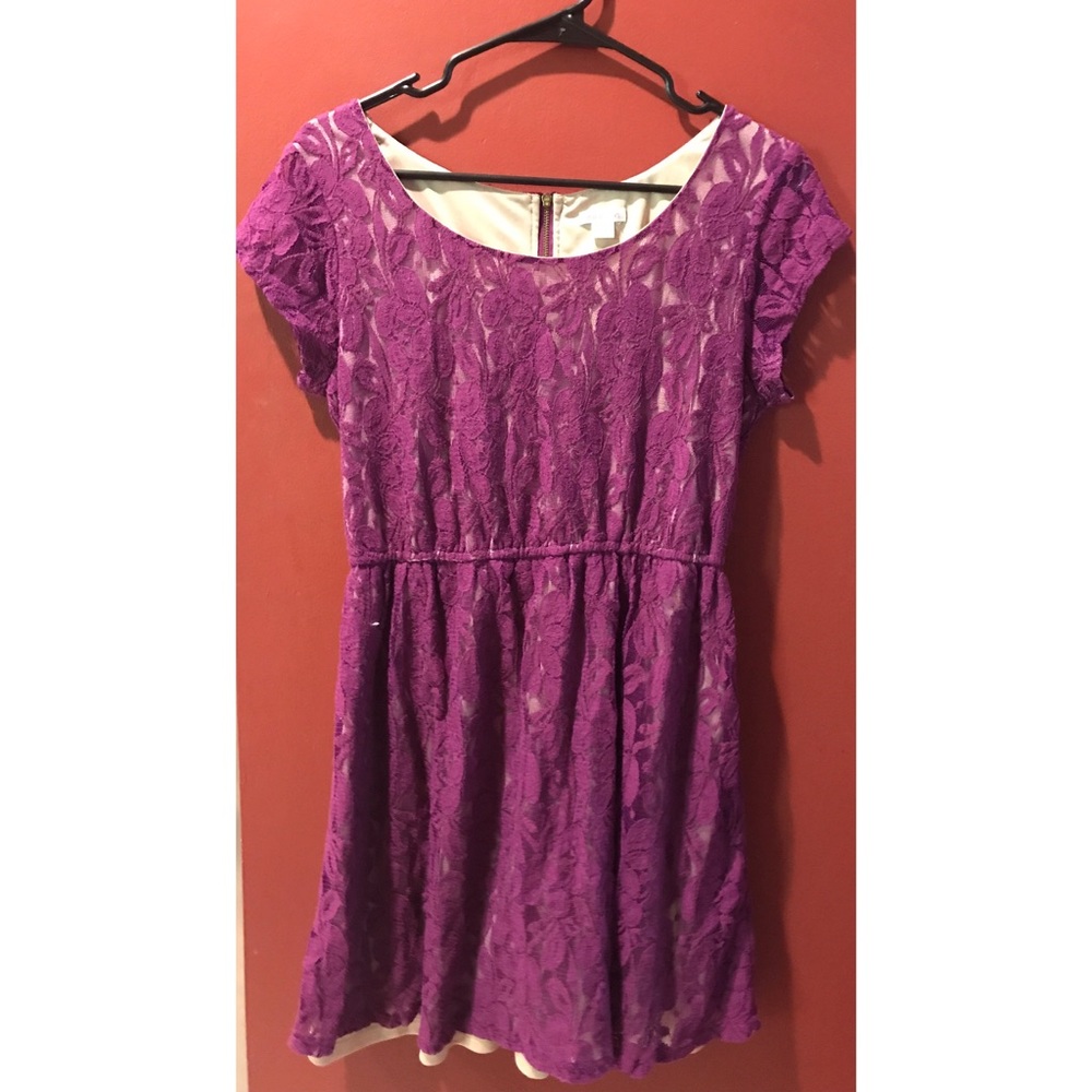 Xhilaration Layer Purple Lace & Beige Dress