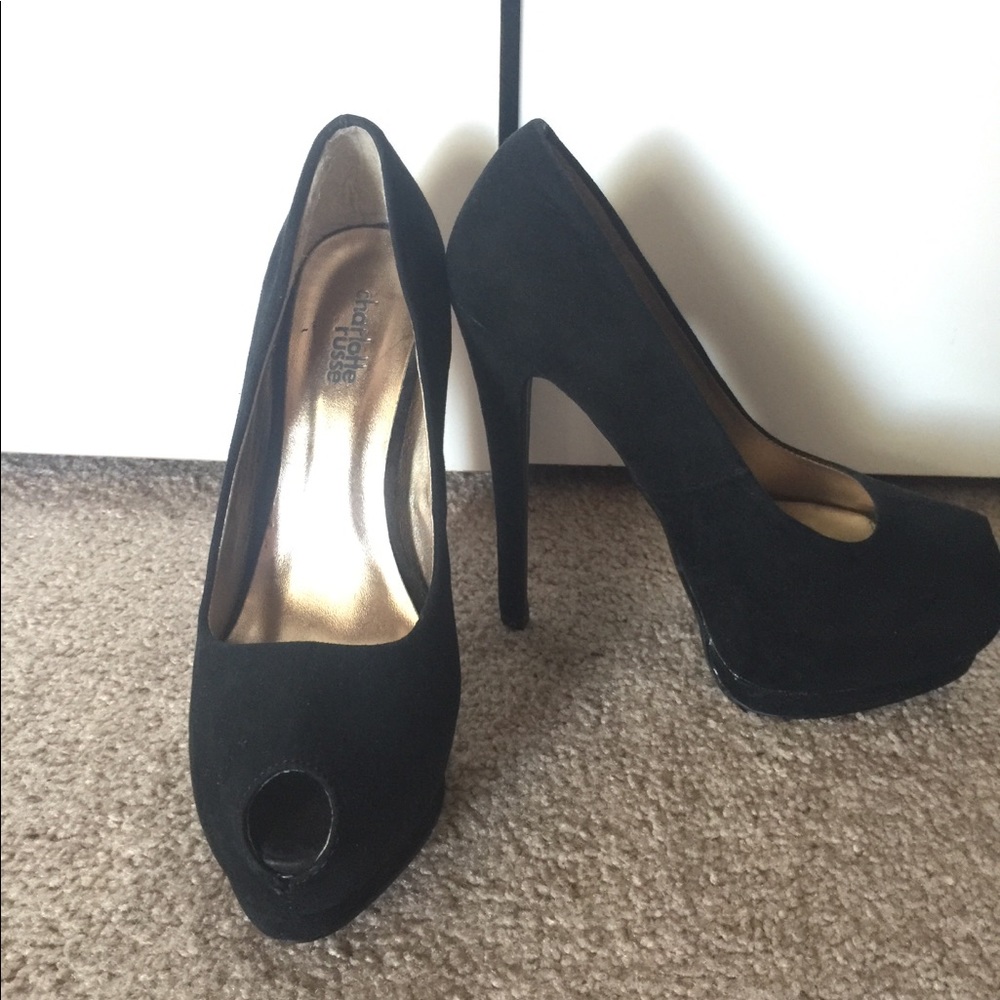 Black peep toe high heeled pump