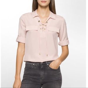 Calvin Klein solid lace up roll sleeve blouse