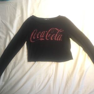 Black Coca-Cola crop top, long sleeve.