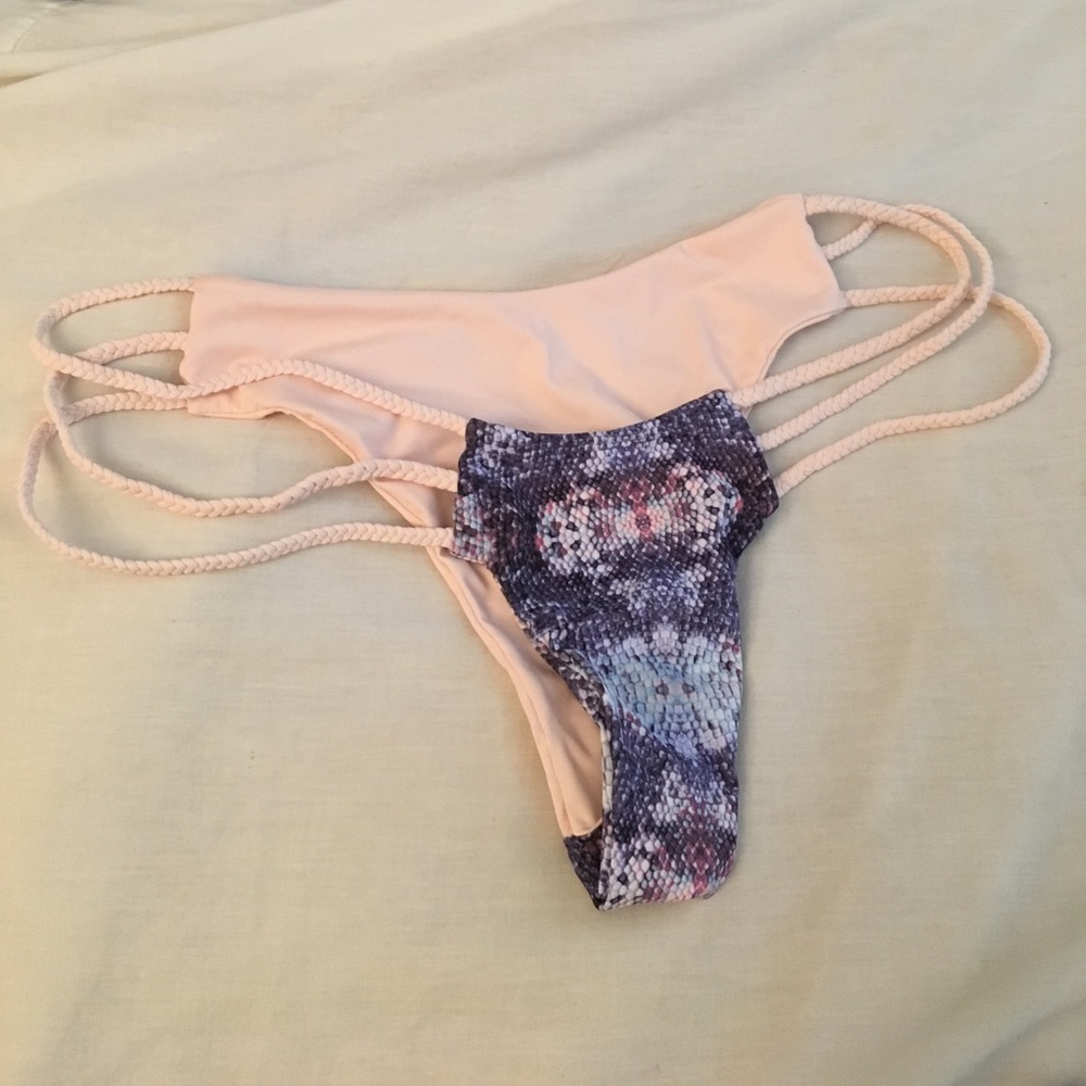 Purple and Pink Snake Skin String Bikini Bottoms.