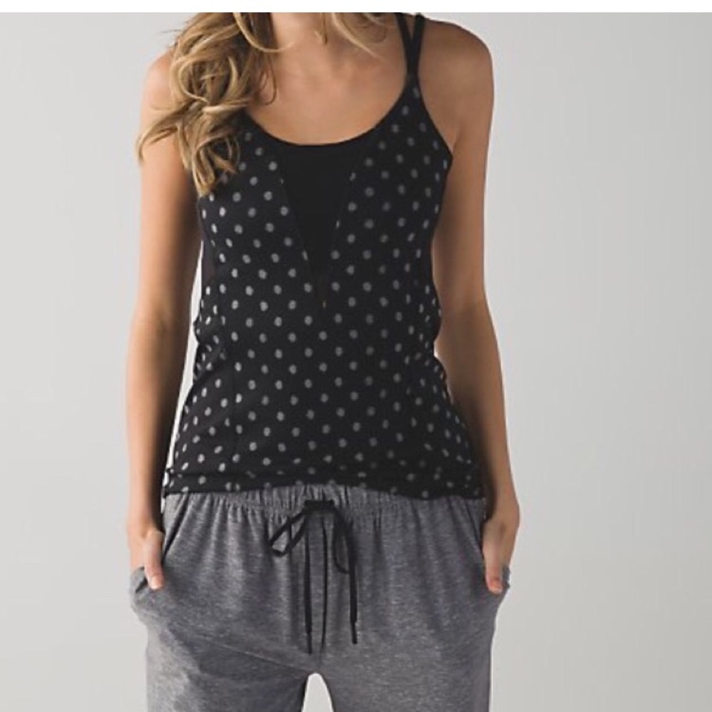 Lululemon Exquisite Tank, black and grey poka dot