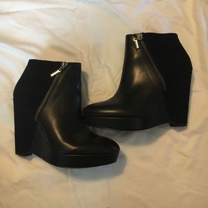 Black Swede and Leather Zip Up Booties Size 9.5
