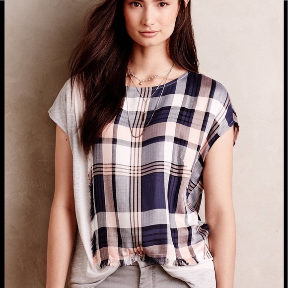Anthropologie Tops - ⭐️Anthropologie plaid patch edgy top⭐️