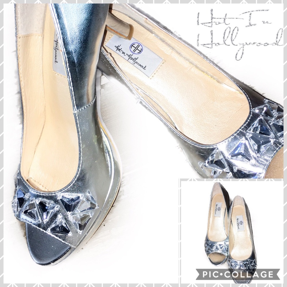 Hot In Hollywood Silver Heels Size 6M NWOT