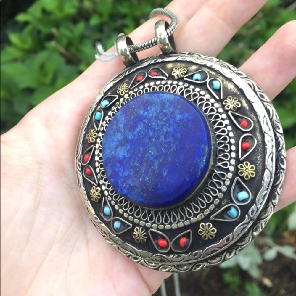 Bajalia "Charvi" Round Lapis Pendant Necklace