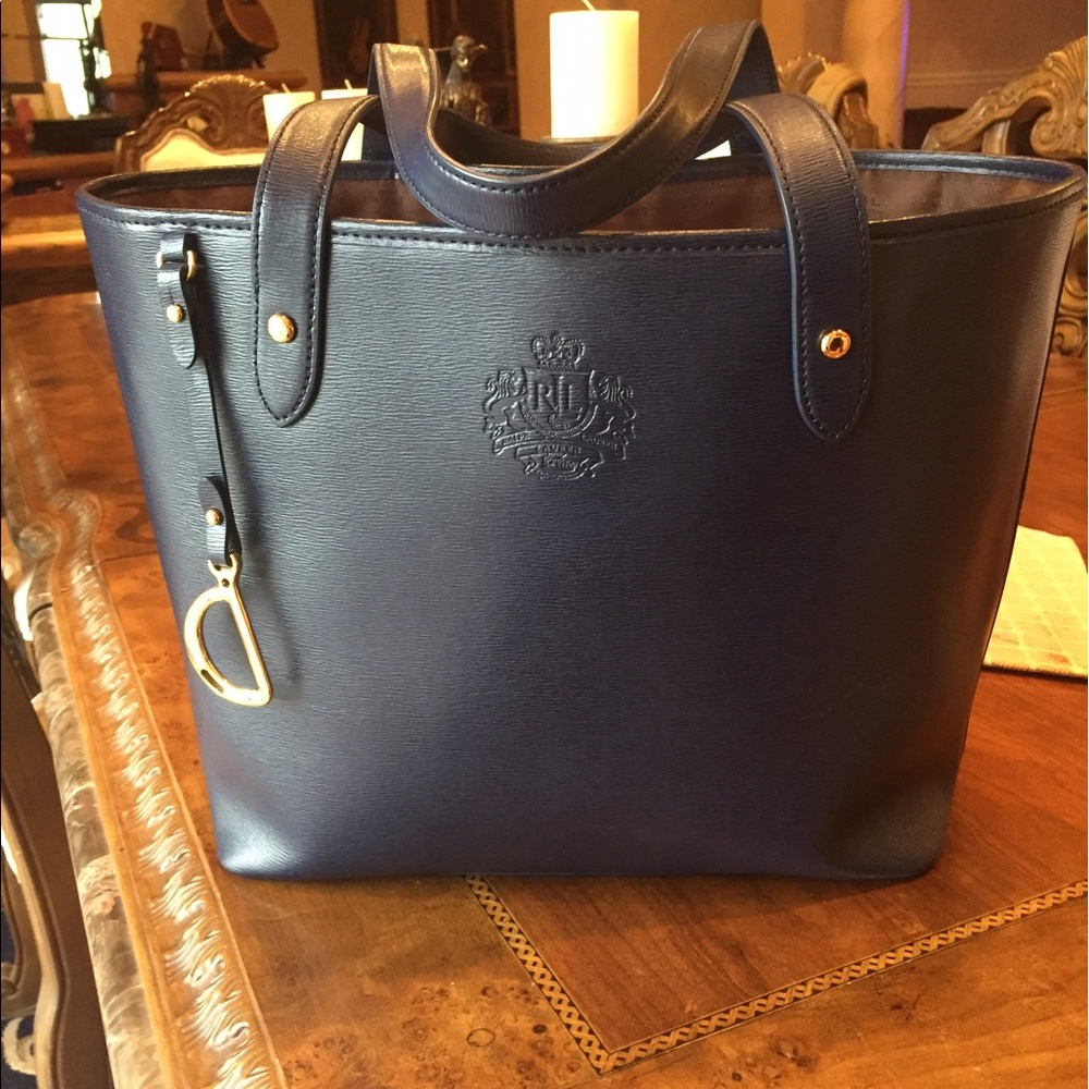 Ralph Lauren Leather Navy Blue Tote