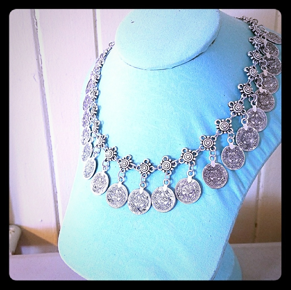 Silver Tassel Coin Necklace