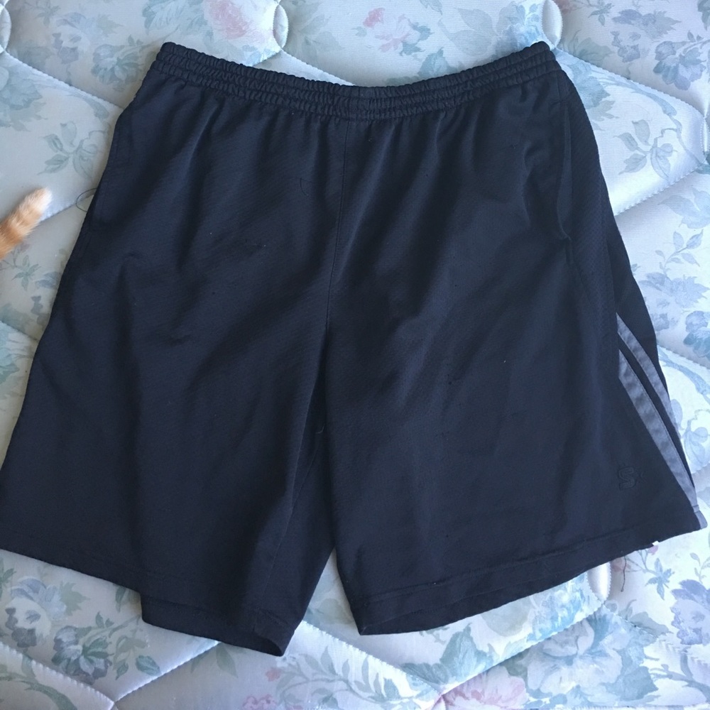 Black and grey basketball shorts.