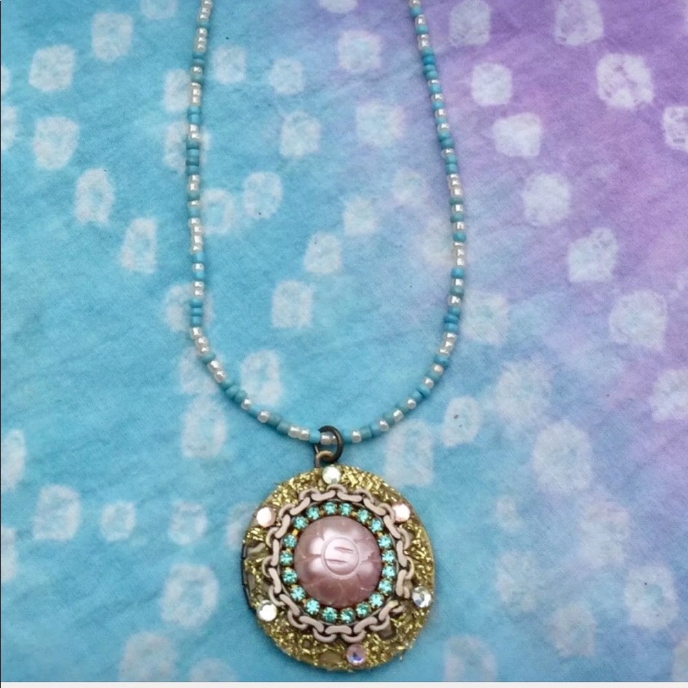 Beaded Colorful Blue Locket Necklace