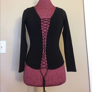 Sexy Black Drawstring Long Sleeve Top