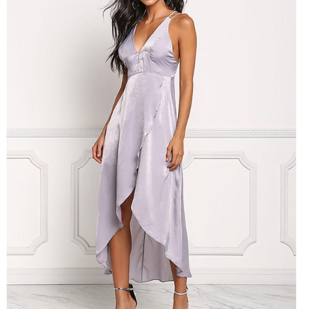 Lavender strappy date prom dress gown w/ slit