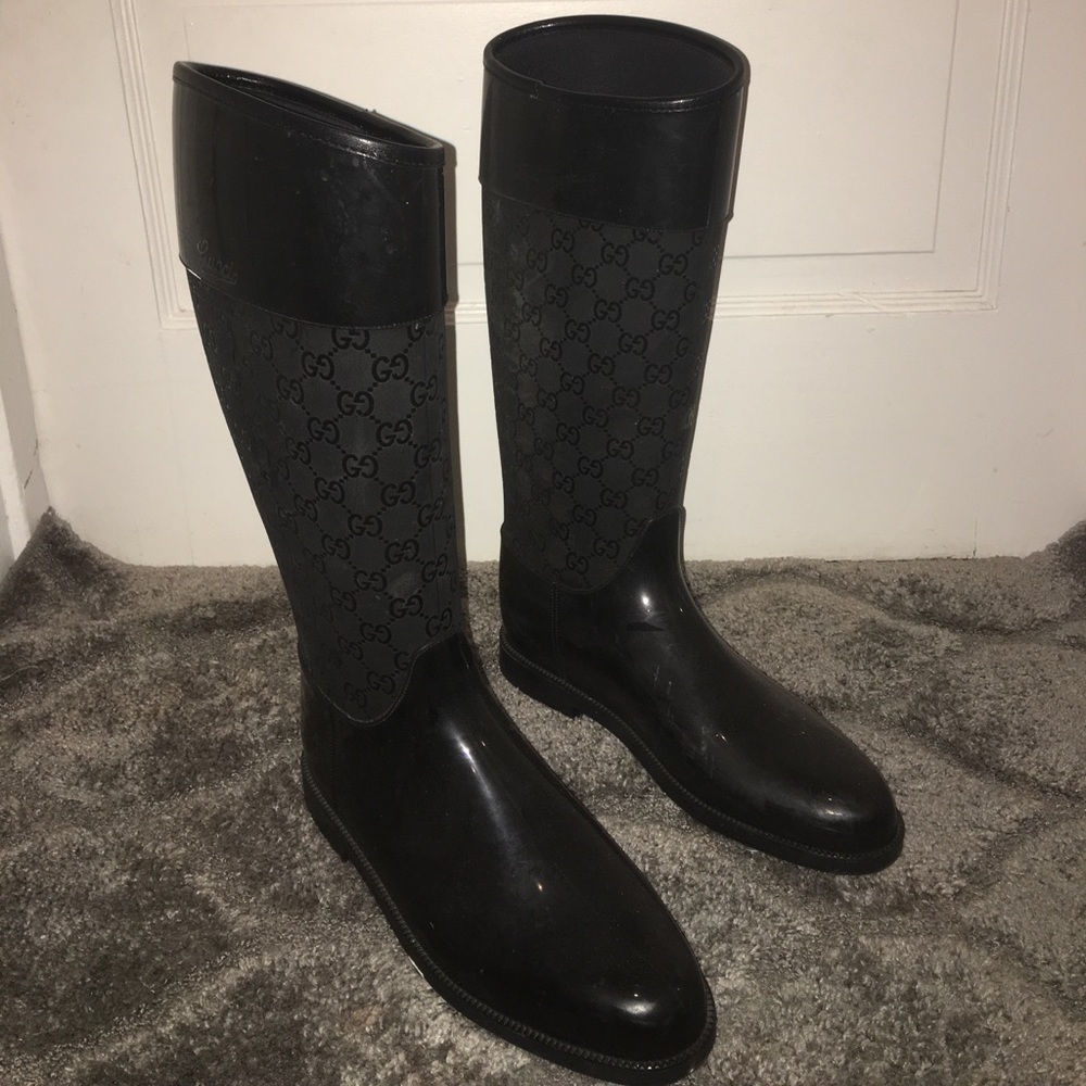 Gucci Guccisima Black Rubber Rain Boots