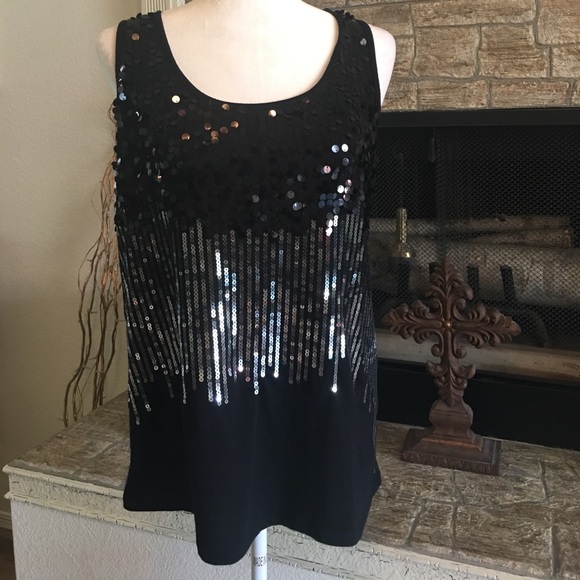 George Tops - George black sequin tank top