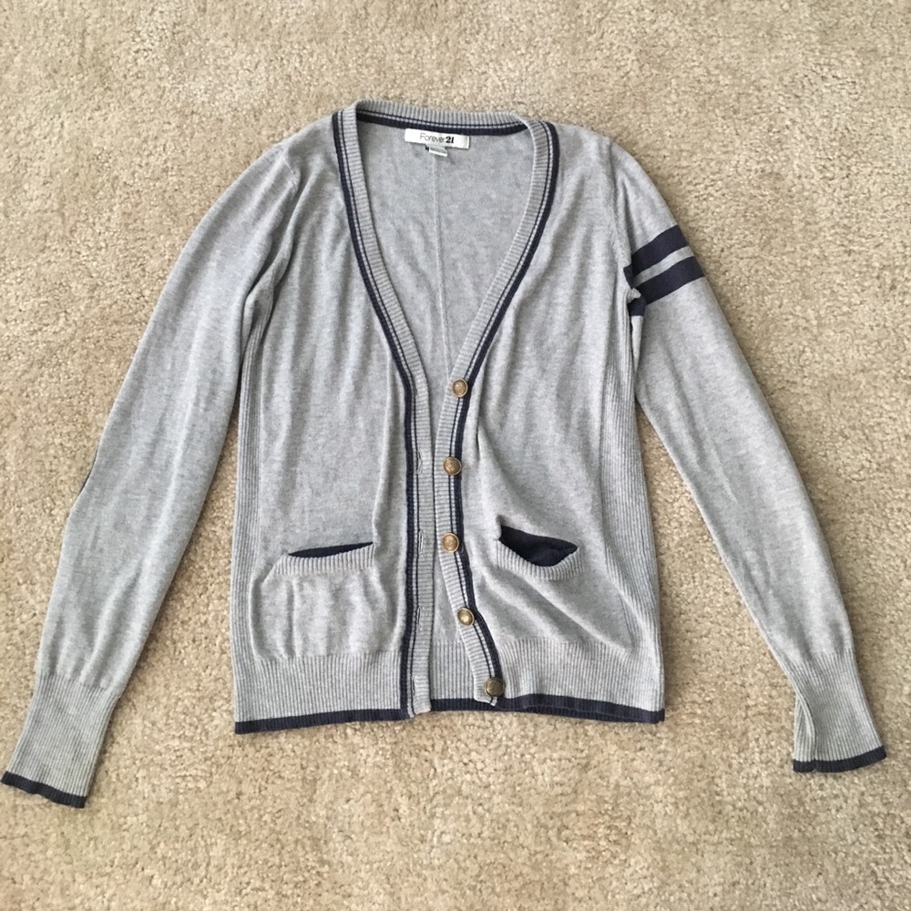 Grey and navy knit cardigan vintage style