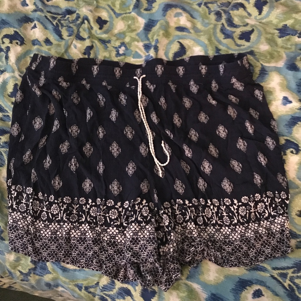 Blue and White Crepe Shorts