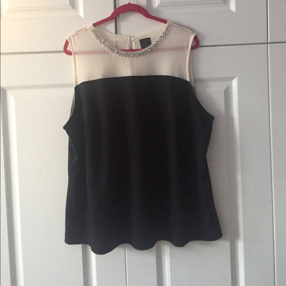 Tank Top W/ Mesh Top & Crystal Neckline