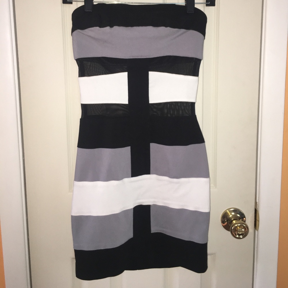 Black/Gray/White Strapless Mini Bodycon Dress