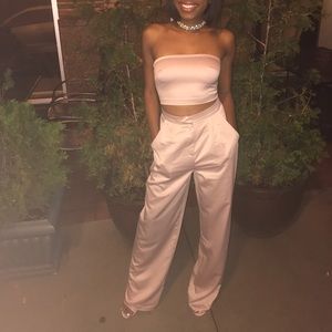 Champagne Satin Wide Leg two-piece