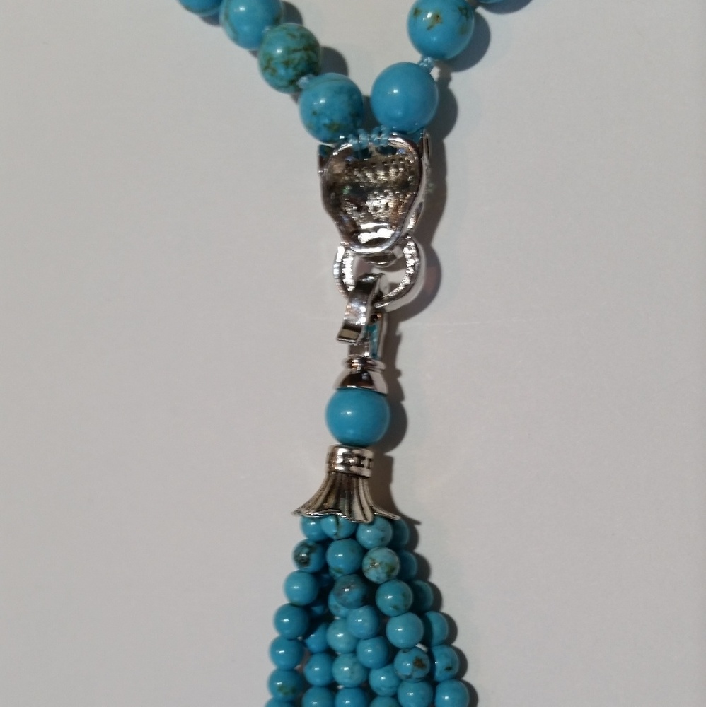 Turquoise Blue Leopard Tassel Necklace - Picture 5 of 6