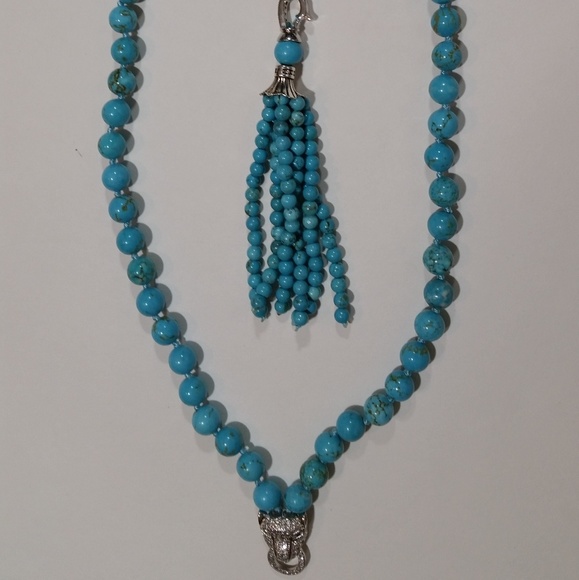 Turquoise Blue Leopard Tassel Necklace - Picture 2 of 6