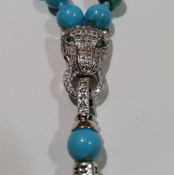 Turquoise Blue Leopard Tassel Necklace - Picture 4 of 6