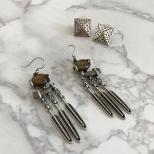 Feather nickel earring Tigers eye native American