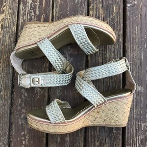 Stuart Weitzman Gold Metallic Wedge Sandals