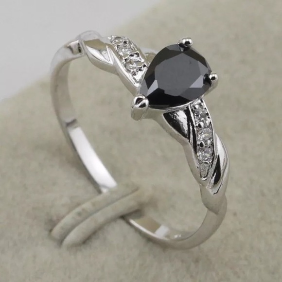 Black Cubic Zirconia & White Gold Filled Ring - Picture 2 of 5