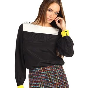 Kate Spade silk Black & Yellow LS Top sz 6