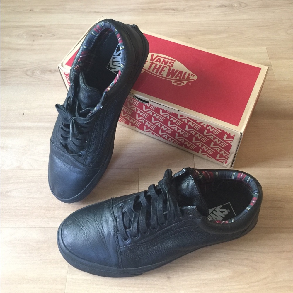 Men's Vans Leather Black Plaid Old Skool Sneakers