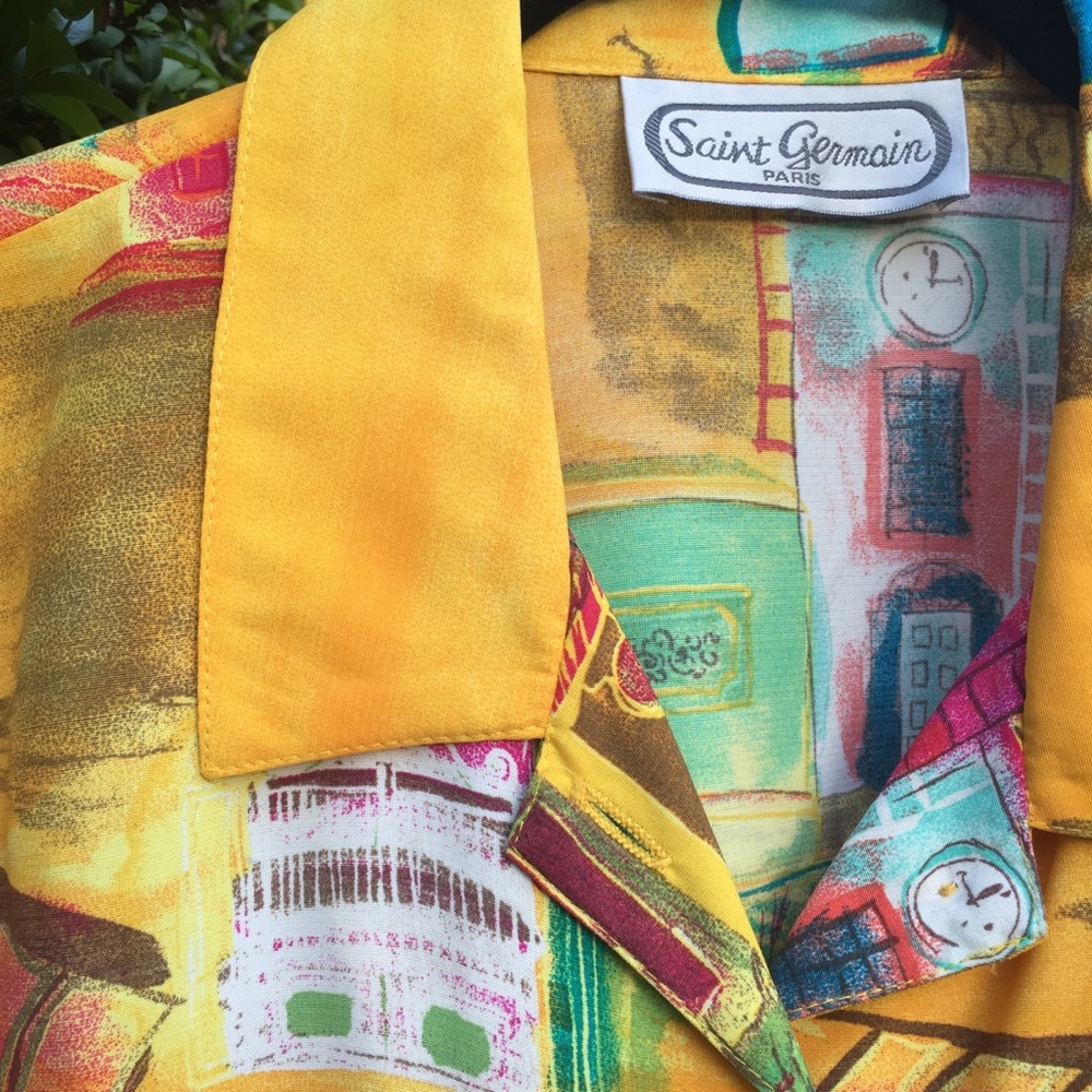 Vintage Tie Front Blouse 50s Style Yellow - Picture 3 of 4
