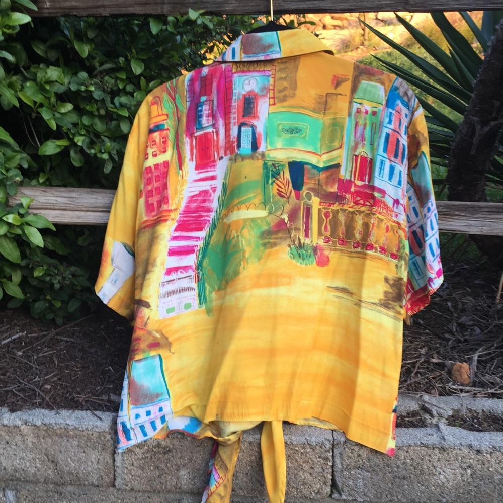 Vintage Tie Front Blouse 50s Style Yellow - Picture 4 of 4