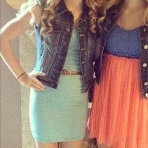 Blue Striped Fitted Dress (pictured on left)