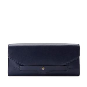 Tory Burch Navy Blue Envelope Leather Clutch
