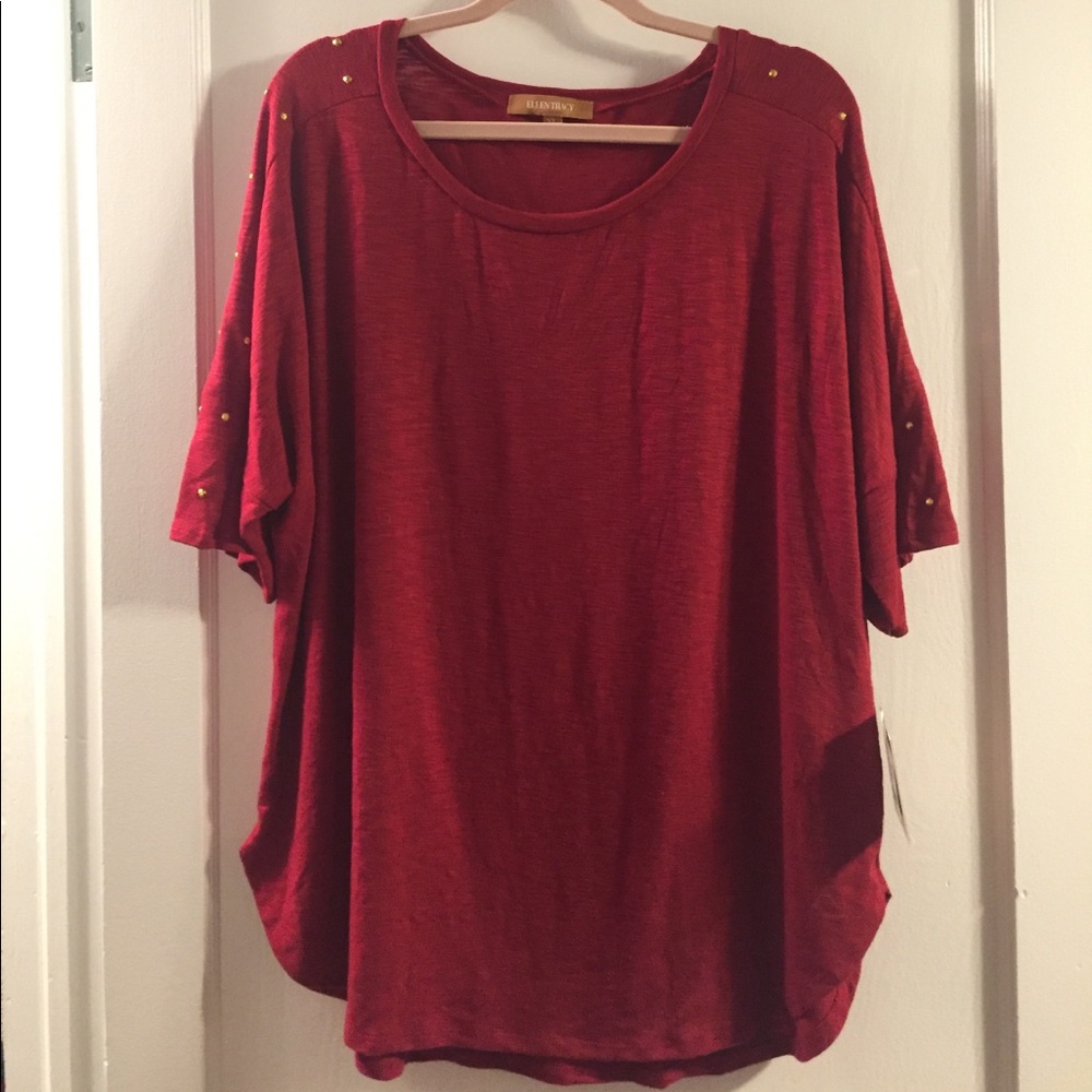 Red top with gold stud sleeves NWT Ellen Tracy