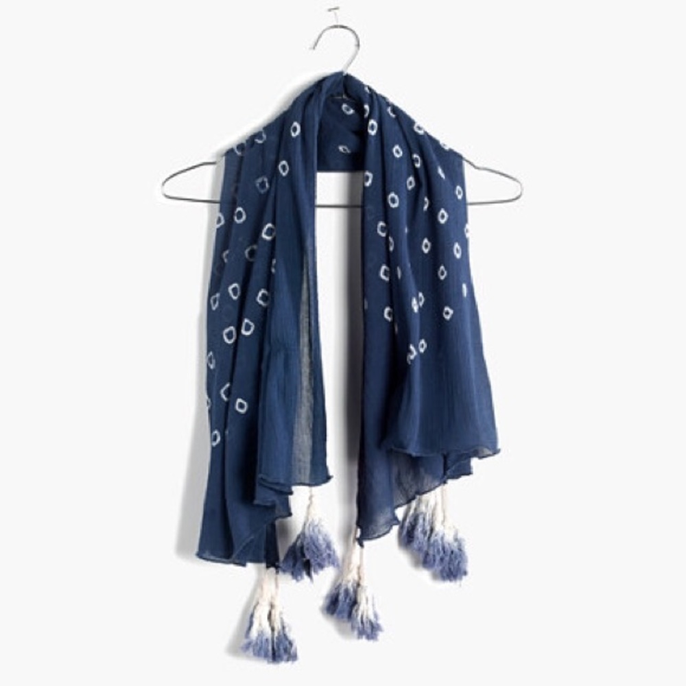 Madewell Shibori Indigo Tassel scarf