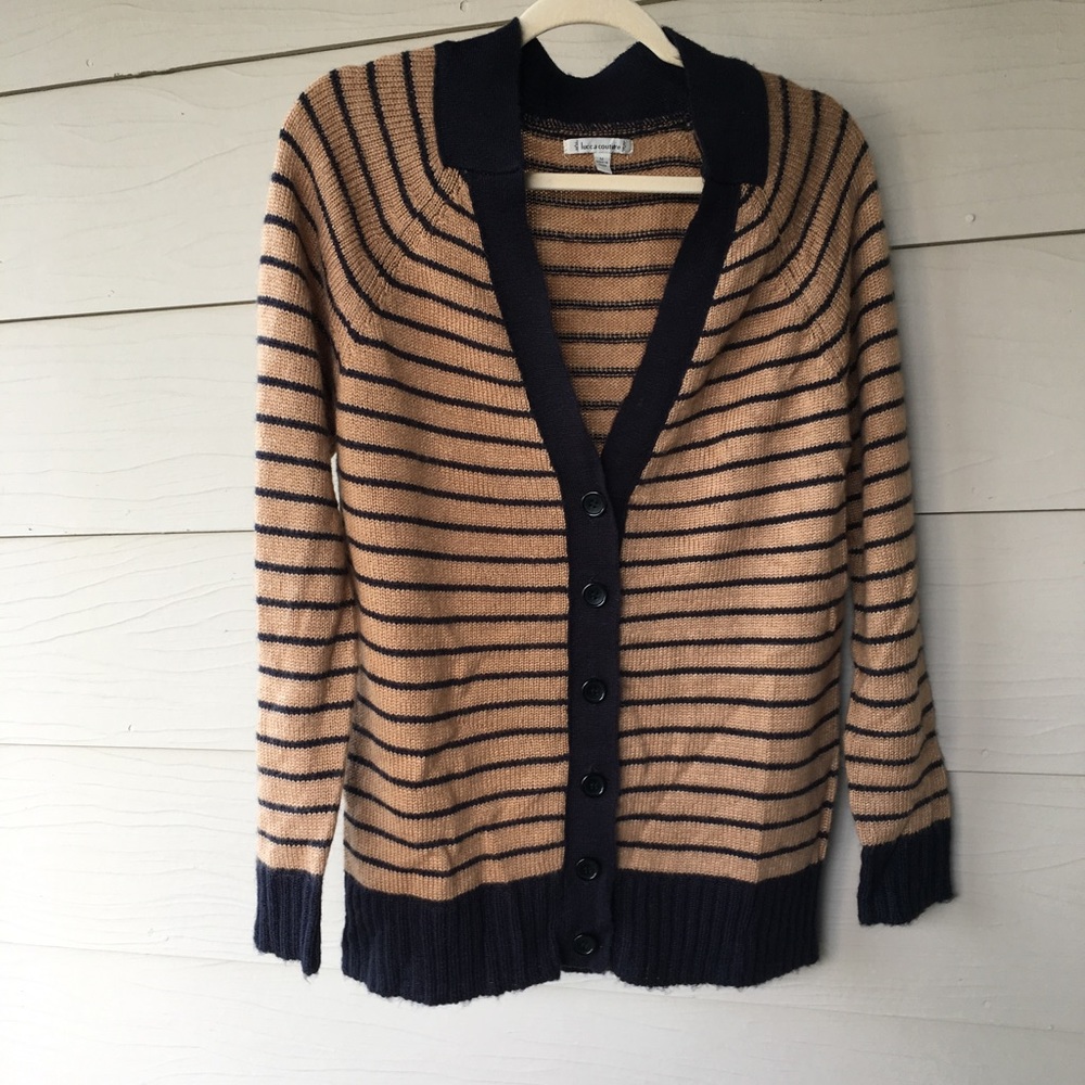 💫Lucca Couture Tan & Navy Striped Cardigan💫