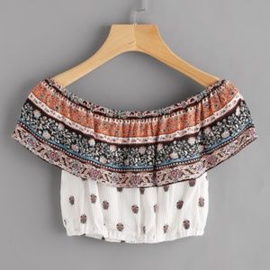 Off the Shoulder Print Crop Top