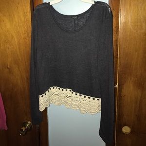 Grey sweater with lace trim