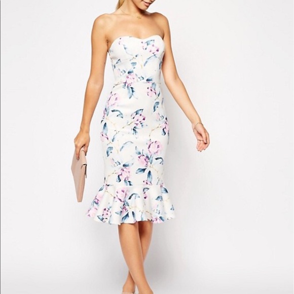 Asos Dresses & Skirts - ASOS Floral Midi Pep Hem Bandeau Dress (sold out)