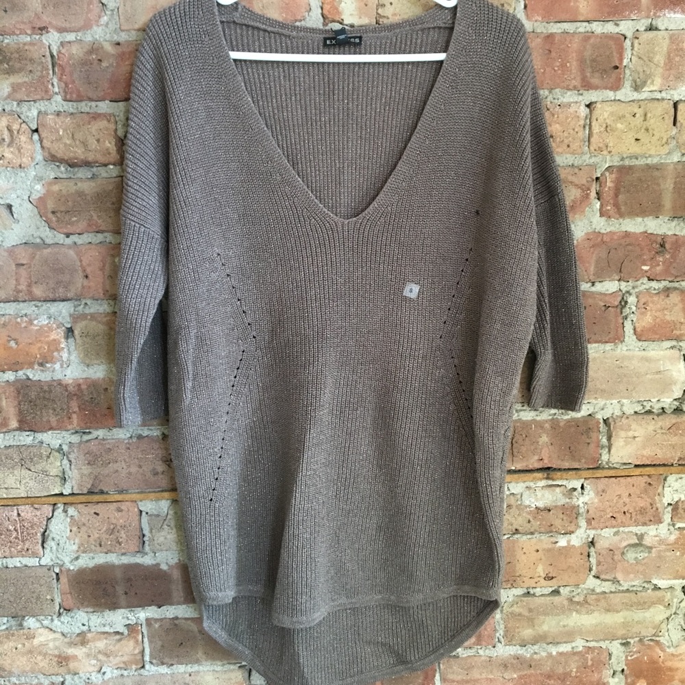NWT Express 3/4 Sleeve Taupe Chunky Sweater